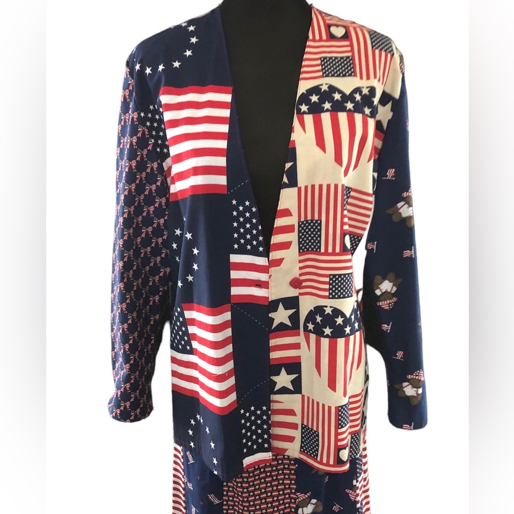 Vintage Quirky Flag Jacket & Skirt Set, Americana, Patriotic, Size Medium